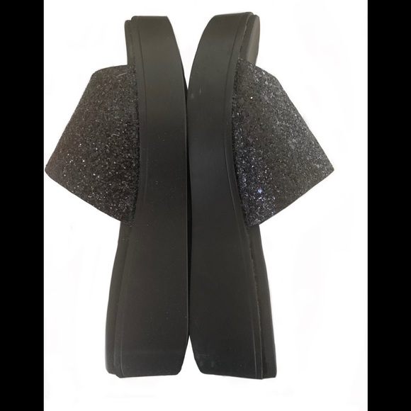 FOREVER Woman’s Black Glitter Platform Sandals - Picture 3 of 4